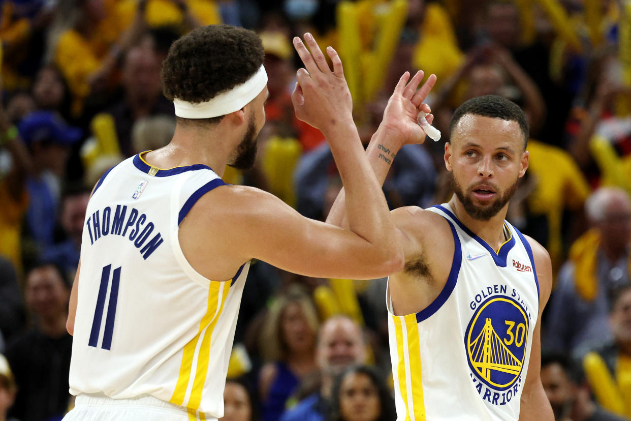 The Splash Brothers, Klay Thompson and Stephen Curry, are back in the NBA Finals. (Harry How/Getty Images)
