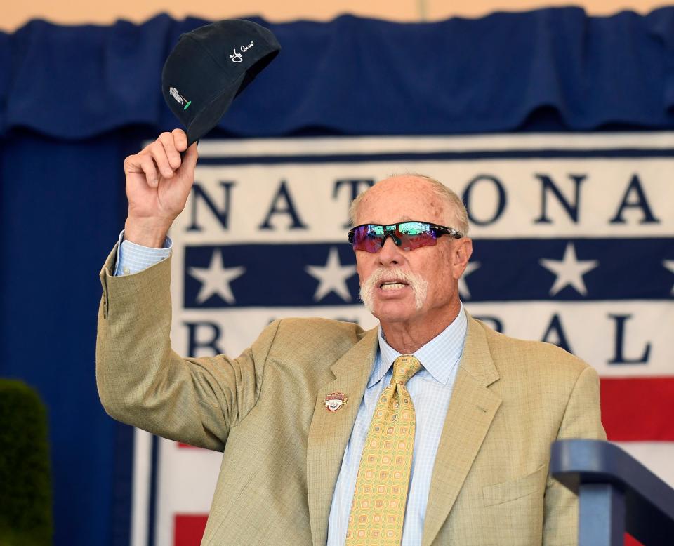 National Baseball Hall of Famer Goose Gossage arrives for an induction ceremony at the Clark Sports Center on Sunday, July 30, 2017, in Cooperstown, N.Y.