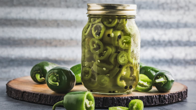 pickled jalapeños in a jar
