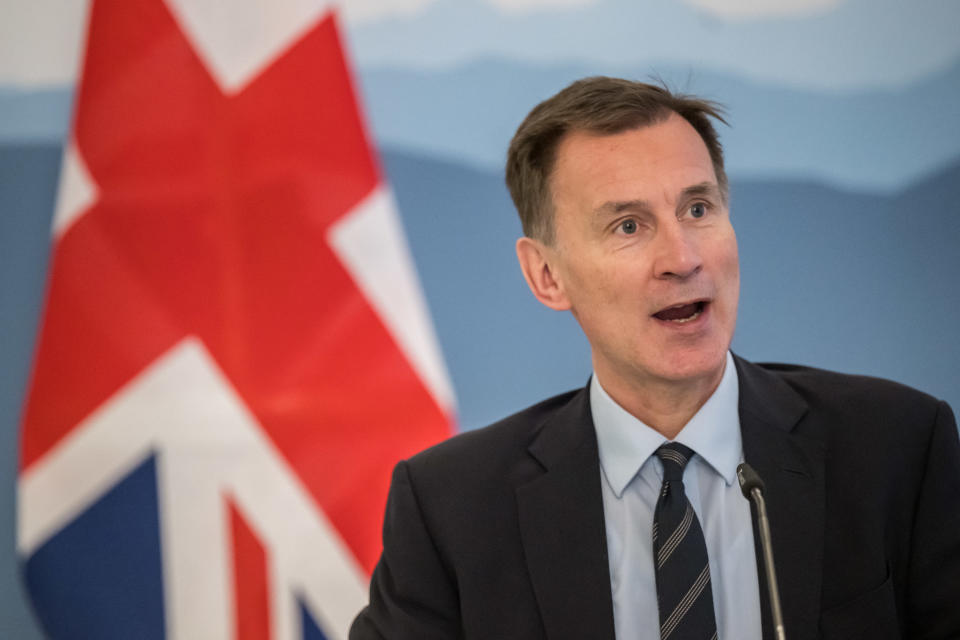 tax Britain's Chancellor of the Exchequer Jeremy Hunt gives a press conference after after signing with Switzerland counterpart an agreement on mutual recognition in financial services, in Bern, on December 21, 2023. (Photo by Fabrice COFFRINI / AFP) (Photo by FABRICE COFFRINI/AFP via Getty Images)