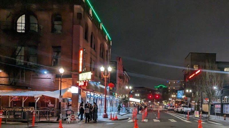 Portland's Entertainment District at 9pm on New Year's Eve, December 31, 2023 (KOIN)