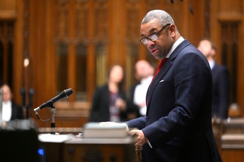 Britain's Foreign Secretary James Cleverly speaks about the execution of Alireza Akbari, at the House of Commons in London