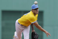 Boston Red Sox's Tanner Houck delivers a pitch against the Chicago White Sox in the first inning of a baseball game, Sunday, April 18, 2021, in Boston. (AP Photo/Steven Senne)