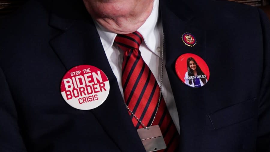 A Republican attending the State of the Union address March 7 shows his thoughts on immigration. (Greg Nash/The Hill)