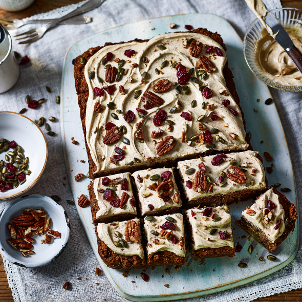 <p>You wouldn’t know this carrot cake recipe is vegan, it’s so light and moist.</p><p><strong>Recipe: <a href="https://www.goodhousekeeping.com/uk/food/recipes/a575853/vegan-carrot-cake/" rel="nofollow noopener" target="_blank" data-ylk="slk:Vegan Carrot Cake;elm:context_link;itc:0;sec:content-canvas" class="link ">Vegan Carrot Cake</a></strong></p>