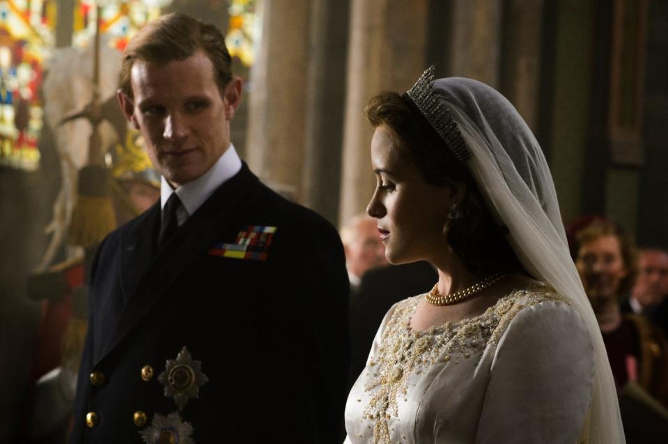 Matt Smith as Prince Philip and Claire Foy as Queen Elizabeth in The Crown (Netflix)