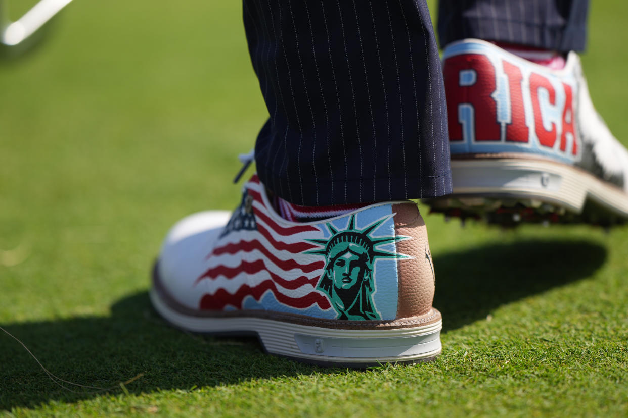 KOHLER, WI - SEPTEMBER 22: Justin Thomas of team United States shoes during a practice round for the 2020 Ryder Cup at Whistling Straits on September 22, 2021 in Kohler, WI. (Photo by Darren Carroll/PGA of America)