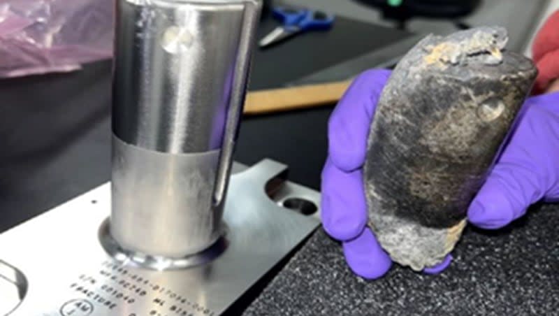 Recovered stanchion from the NASA flight support equipment used to mount International Space Station batteries on a cargo pallet. The stanchion survived reentry through Earth’s atmosphere on March 8, 2024, and impacted a home in Naples, Fla.