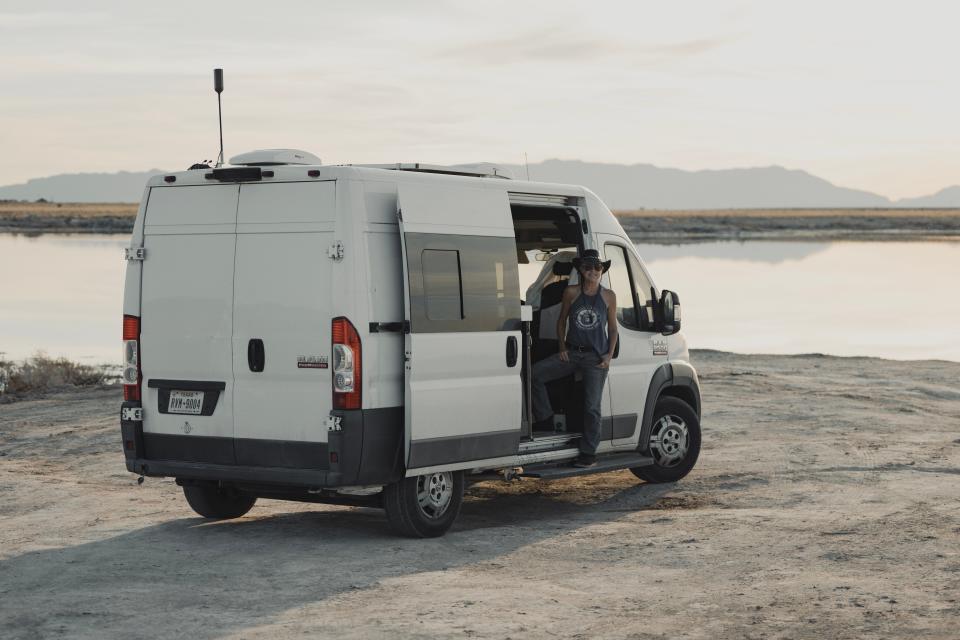 Phyllis Grover and the van she calls home.