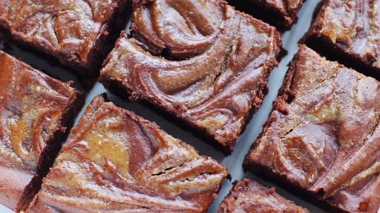 caramel swirl chocolate brownie squares