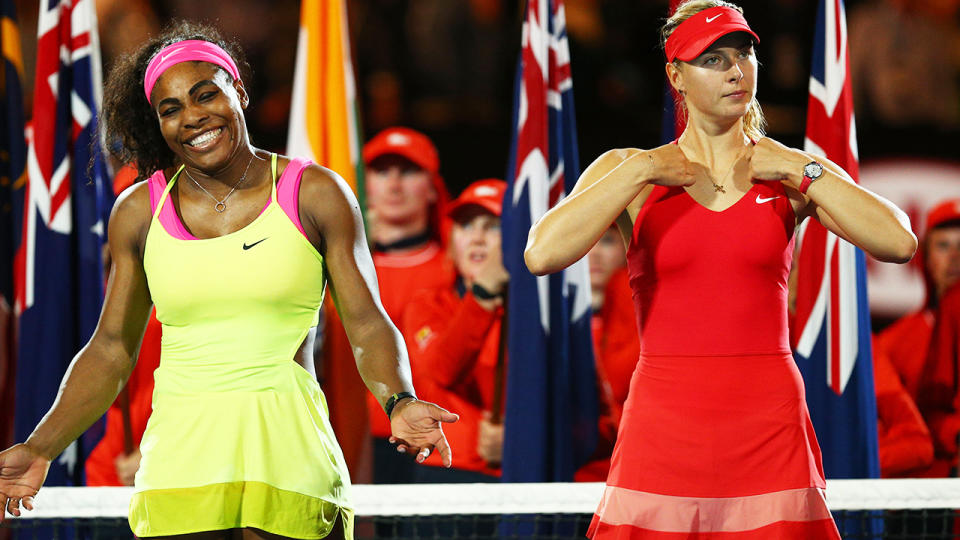 Serena Williams and Maria Sharapova, pictured here after the 2015 Australian Open final.