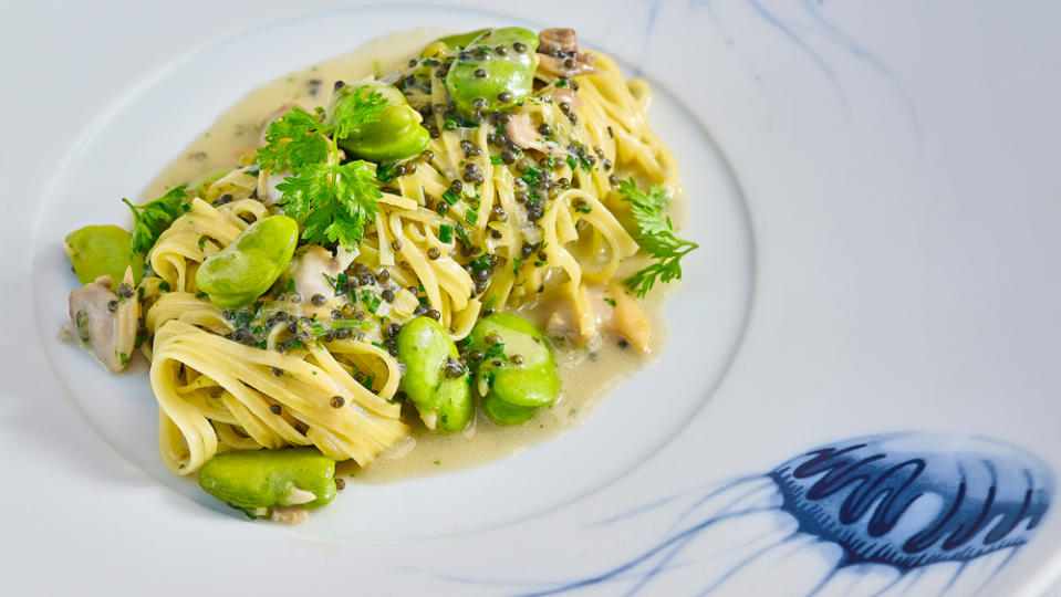 pasta with lima beans and caviar