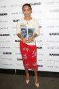 <p>Yara Shahidi wore a Hstry 'Respect Existence Or Expect Resistance' long-sleeve tee<span> and Prada skirt to attend Glamour's 'Girl Project'.</span></p>