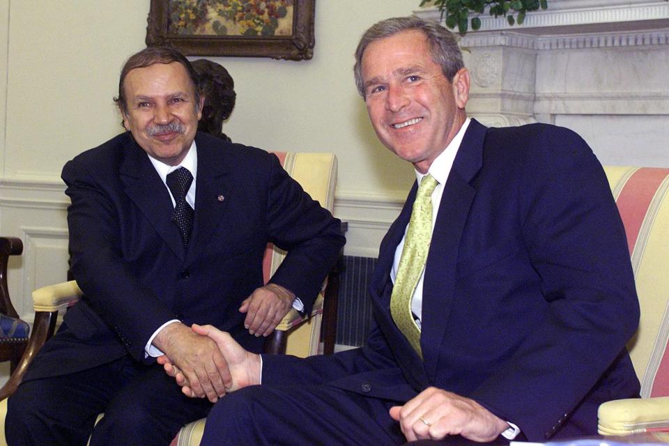 President George W Bush meeting President Bouteflika in the Oval Office of the White House in July 2001 - LUKE FRAZZA/AFP via Getty Images