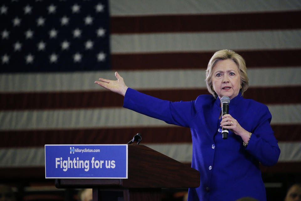 Democratic presidential candidate Hillary Clinton speaks during a campaign stop at the Newark, N.J., campus of Rutgers University on Wednesday. (Photo: Julio Cortez/AP)