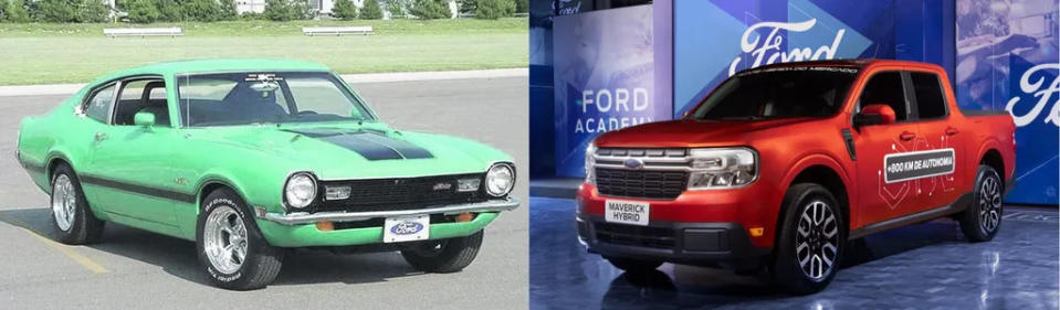 Ford Maverick em versão muscle car e como picape híbrida. Qual sua preferida? (Imagens: Divulgação/Ford)