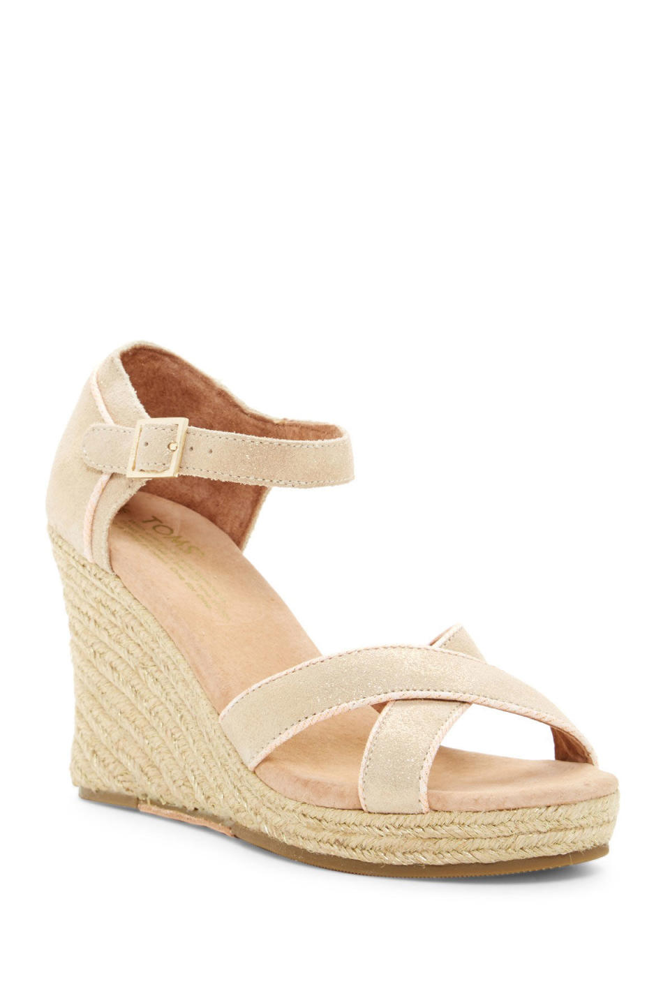 TOMS Metallic Suede Wedge Espadrille Wedding Sandal