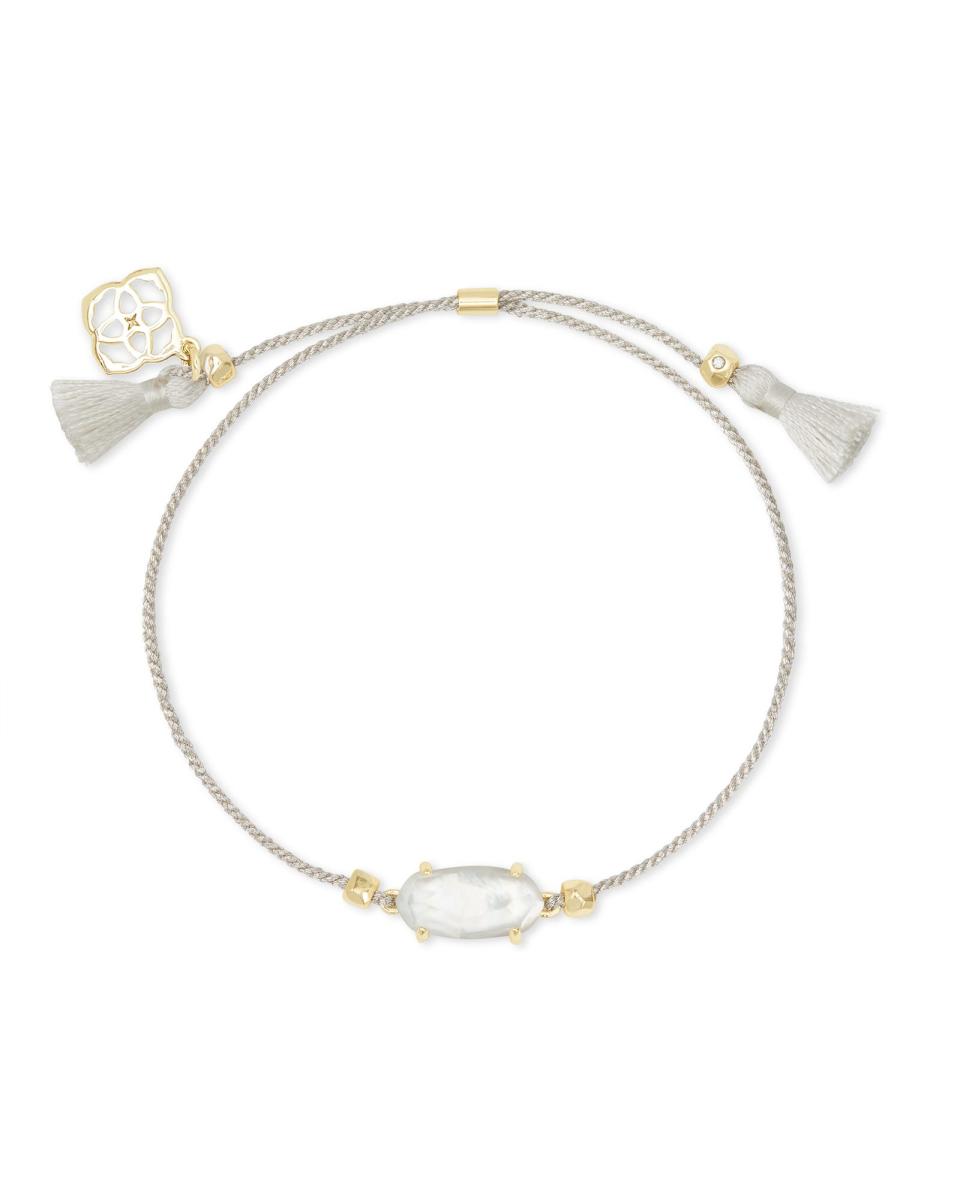 9) Silver Cord Friendship Bracelet in Ivory Mother-of-Pearl