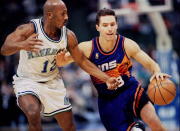 NBA SUNS NASH PUSHES PAST MAVERICKS HARPER. 1997 Reuters/ Images