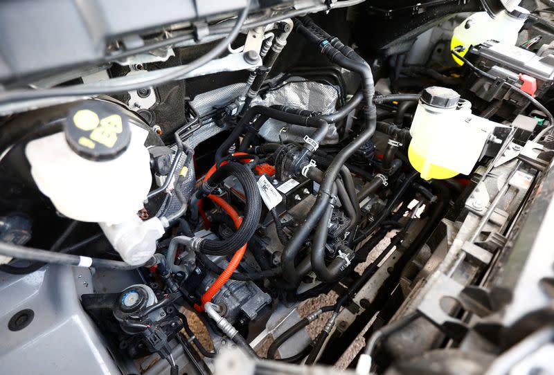 Part of a Ford E-Transit electric vehicle power unit is seen at Ford’s Dunton Technical Centre in Dunton