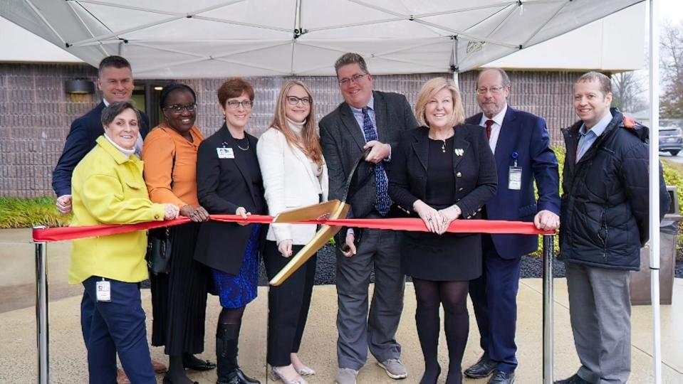 Somerset County Commissioner Paul Drake, with state, county and Zufall leaders, cuts the ribbon celebrating the opening of Zufall Health-Bridgewater at Somerset County’s Richard Hall Community Health and Wellness Center, integrating behavioral and physical health in one location.