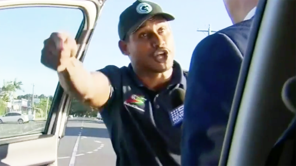 Ben Barba screamed at the reporter. Image: Channel Nine