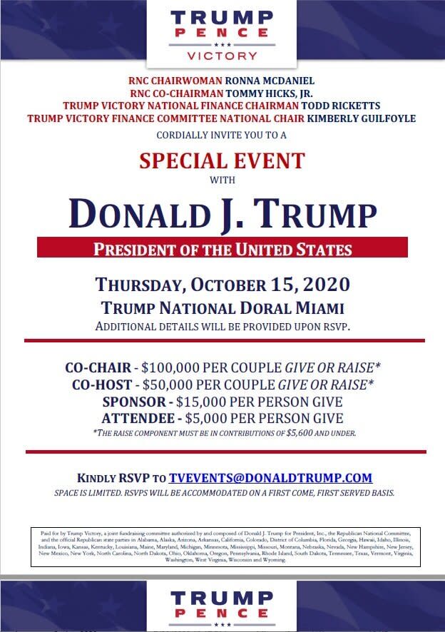 President Donald Trump is hosting a fundraiser at his own golf course in South Florida on Thursday, per this invitation obtained by HuffPost. (Photo: Huffington Post)