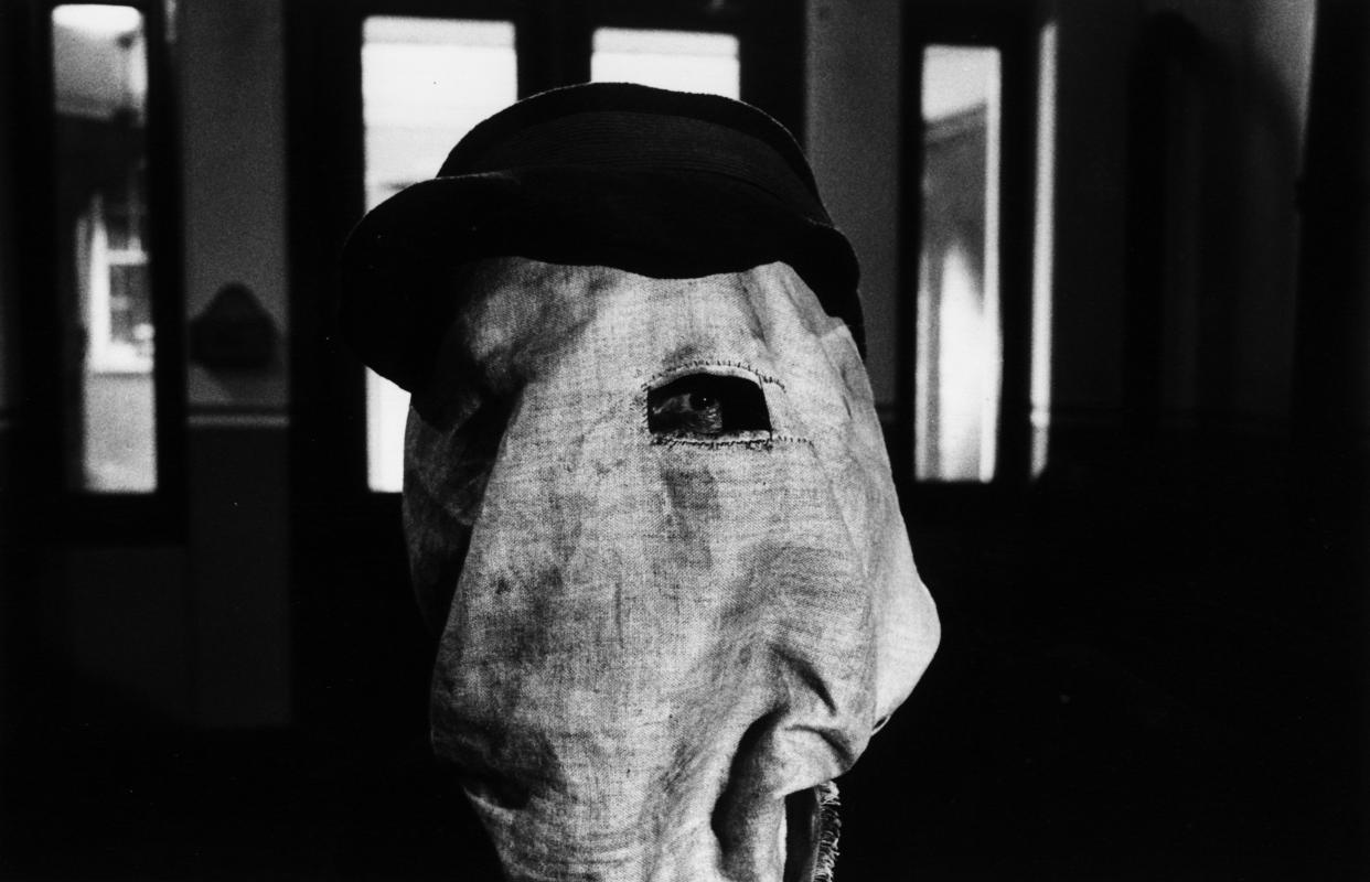 Film still of actor John Hurt wearing a cloth sack over his head, in a scene from the film 'The Elephant Man', 1980. (Photo by Stanley Bielecki Movie Collection/Getty Images)