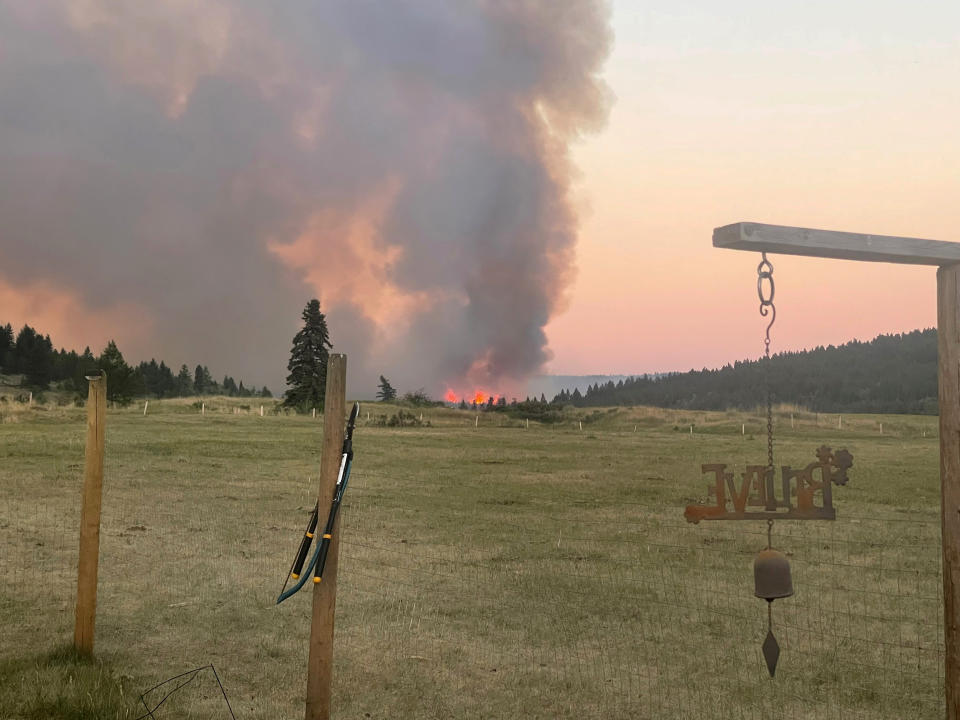 In this photo provided by Marshall Potts Music, the Sparks Lake wildfire burns in Kamloops, British Columbia, on Wednesday, June 30, 2021. (Courtesy of Marshall Potts Music via The Canadian Press via AP)