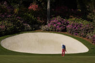 Billy Horschel putts on the 13th hole during a practice round for the Masters golf tournament on Monday, April 5, 2021, in Augusta, Ga. (AP Photo/Charlie Riedel)