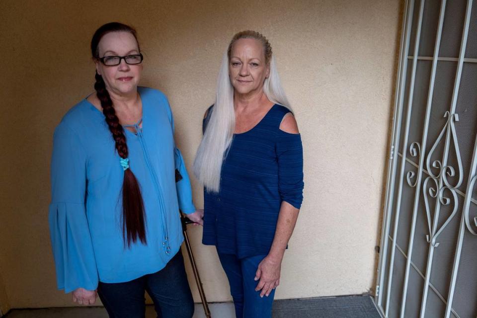 Mark Rippee’s twin sisters Catherine Rippee-Hanson, left, and Linda Privatte, both 65, say he needs treatment for his severe mental illness and feel California’s system has failed him.