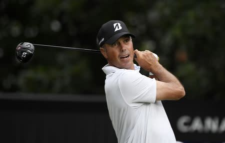 Jul 27, 2017; Oakville, Ontario, CAN; Matt Kuchar hits his tee shot from the tenth tee during the first round of the RBC Canadian Open golf tournament at Glen Abbey Golf Club. Mandatory Credit: Eric Bolte-USA TODAY Sports