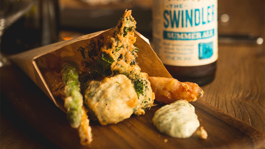 <p>Pale Ale Beer-Battered Tempura Vegetables With Herb Mayo by James Squire and Aria Catering.</p>