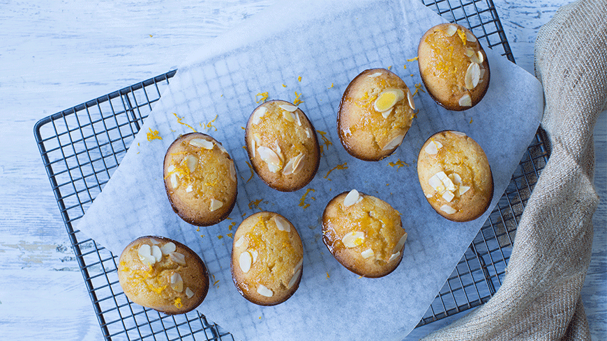 Orange and almond friands with orange syrup recipe for Australia's Biggest Morning Tea. Photo: Supplied