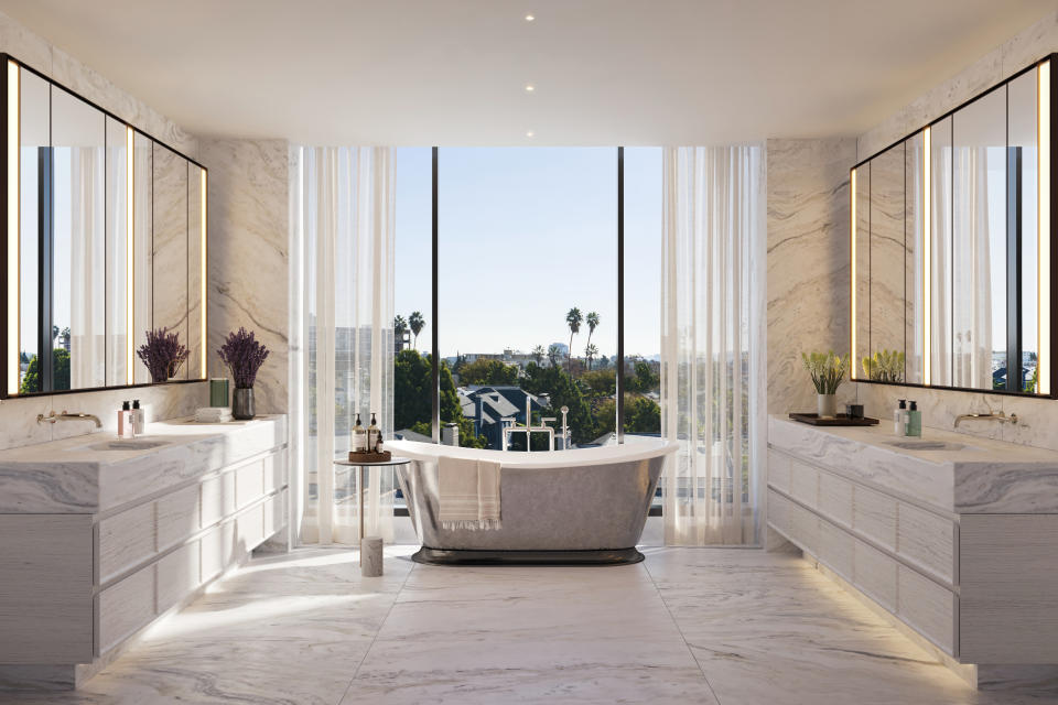 Inside Penthouse A at Rosewood Residences Beverly Hills (rendering) - bathtub - city view