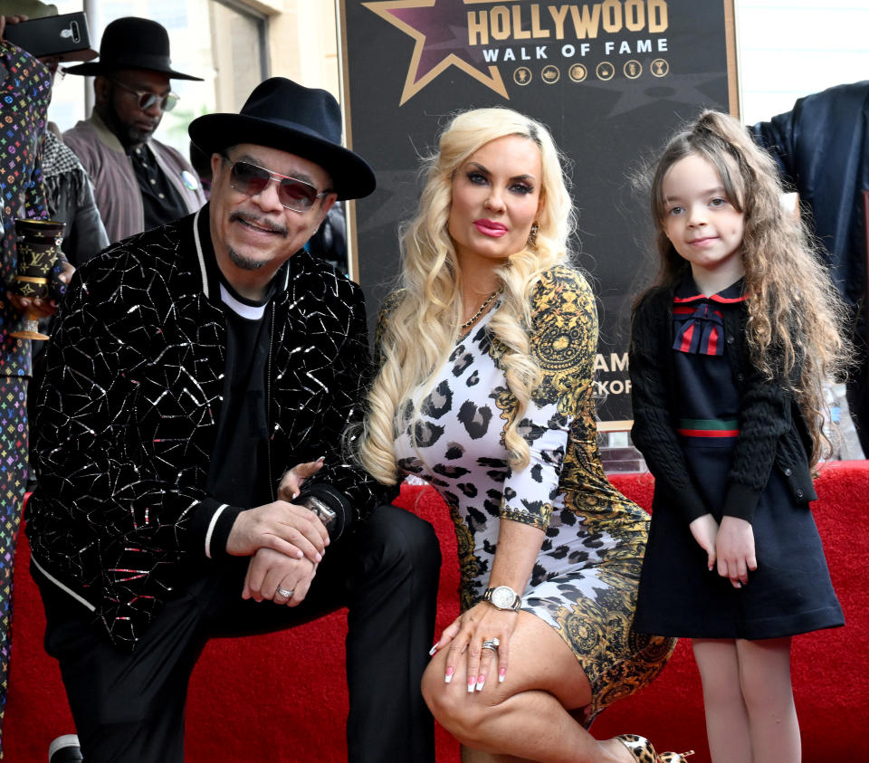 HOLLYWOOD, CALIFORNIA - FEBRUARY 17: Ice-T poses with wife Coco Austin and daughter Chanel Marrow as he is honored with a star on the Hollywood Walk of Fame on February 17, 2023 in Hollywood, California. (Photo by Albert L. Ortega/Getty Images)