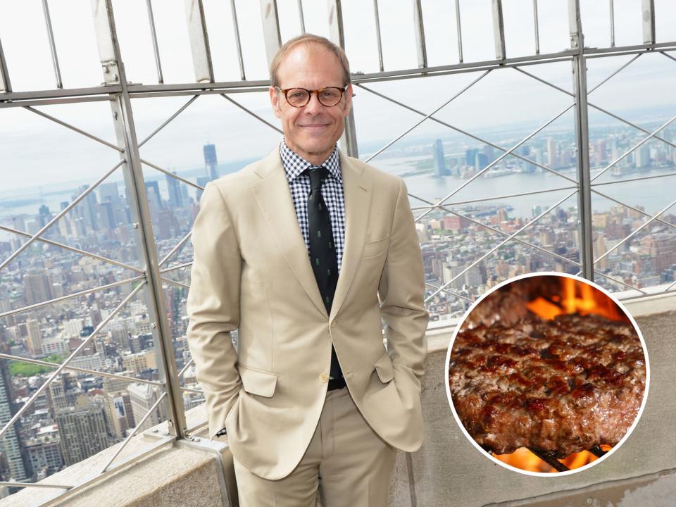 alton brown on empire state building and burger in circle