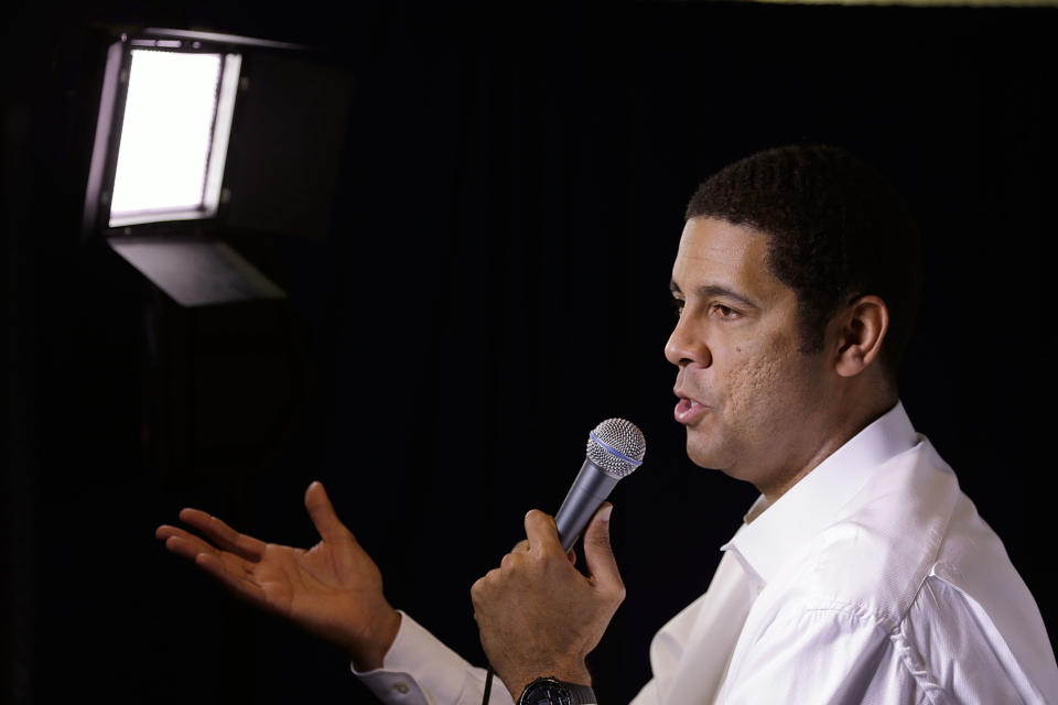 CHARLOTTE, NC - JANUARY 27:  Car owner Brad Daugherty answers questions during the NASCAR Sprint Media Tour at the Charlotte Convention Center on January 27, 2015 in Charlotte, North Carolina. (Photo by Bob Leverone/NASCAR via Getty Images)