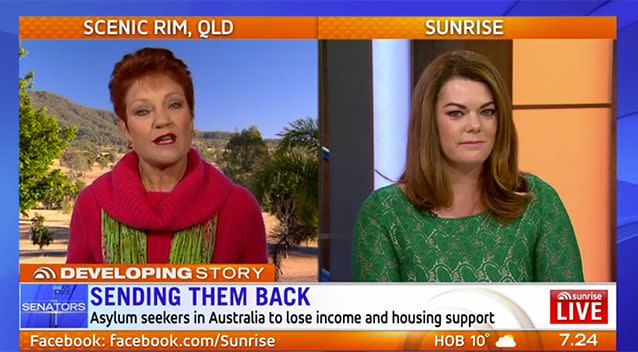 Senators Pauline Hanson and Sarah Hanson-Young squared off on Sunrise. Source: Sunrise