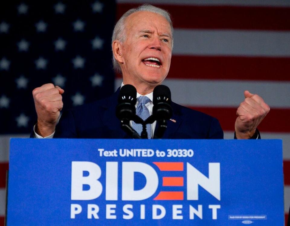 Then-Democratic presidential candidate Joe Biden delivers remarks at his primary night election event in Columbia, South Carolina on February 29, 2020.