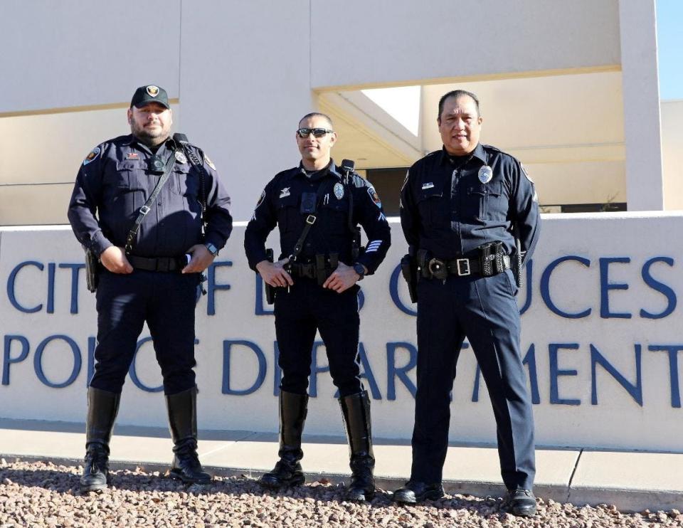 Las Cruces police officers Josh Herrera, left, Adrian De La Garza and Manny Soto have returned to work after recovering from serious injuries in the line of duty.