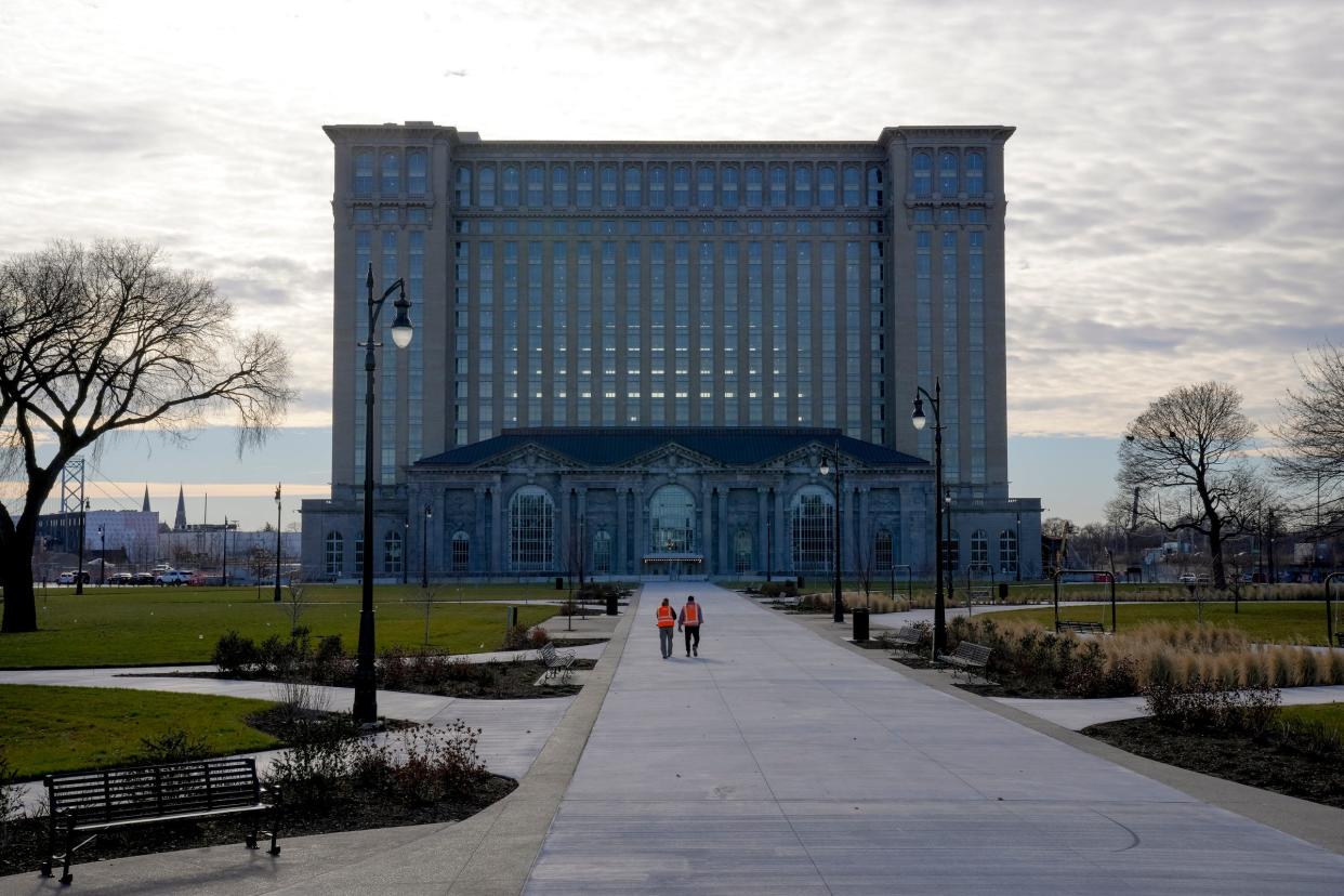 An exterior view of the Michigan Central Station in Detroit on Dec. 14, 2023.