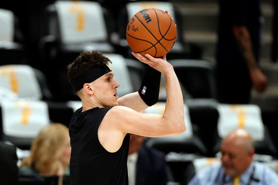 Miami Heat guard Tyler Herro warms up before the June 4 game against the Denver Nuggets in the 2023 NBA Finals at Ball Arena.