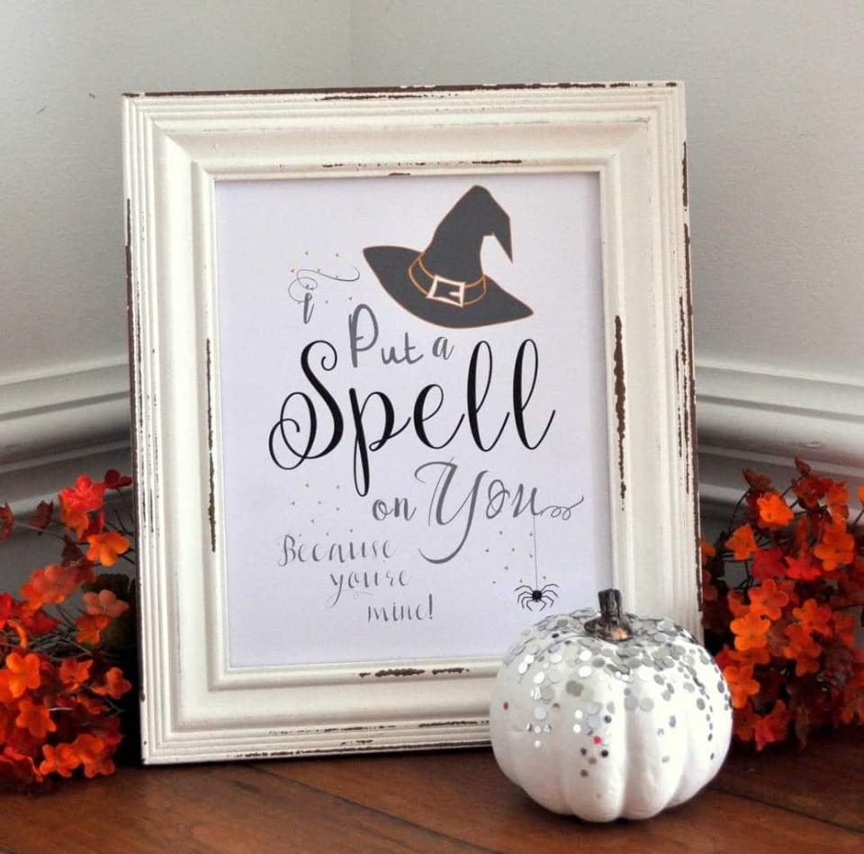 <p>These witchy printable signs will look charming printed out and framed on your mantle or tabletop. Try the chalkboard-look version or the white background — or mix and match both.</p><p><em><a href="https://madeinaday.com/witch-chalk-art-free-printables/" rel="nofollow noopener" target="_blank" data-ylk="slk:Get the printable at Made In a Day »;elm:context_link;itc:0;sec:content-canvas" class="link ">Get the printable at Made In a Day »</a></em></p>