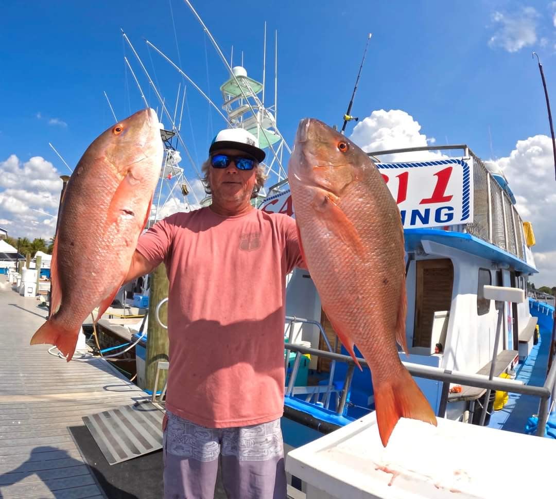 Two nice mutton snapper caught March 17, 2024 aboard the Safari I partyboat in Port Salerno.