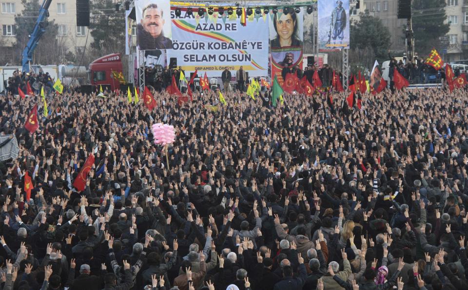 People gather to celebrate in the Kurdish-dominated city of Diyarbakir