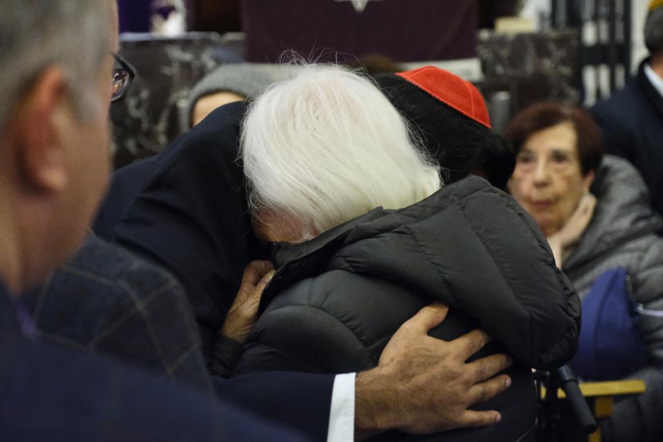 Humza Yousaf hugs Bernard Cowan's mother