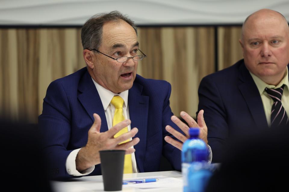 Craig W. Buttars, commissioner of the Utah Department of Agriculture and Food, talks with a group from Ukraine’s Ministry of Agrarian Policy in Kyiv, Ukraine, on Wednesday, May 3, 2023. | Scott G Winterton, Deseret News