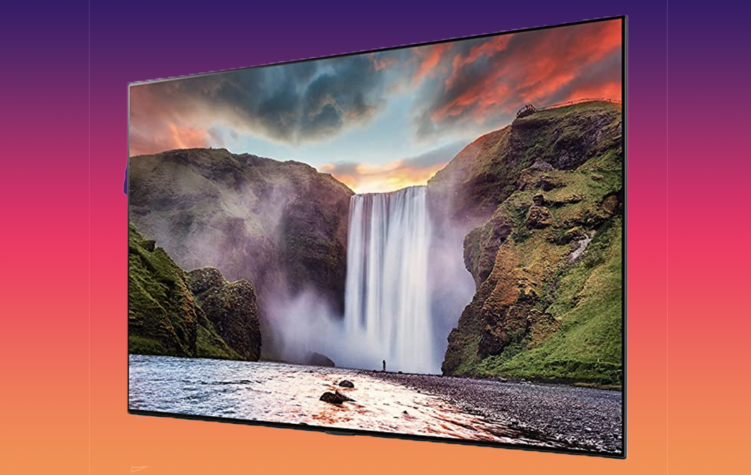 Big-screen TV on a colorful background