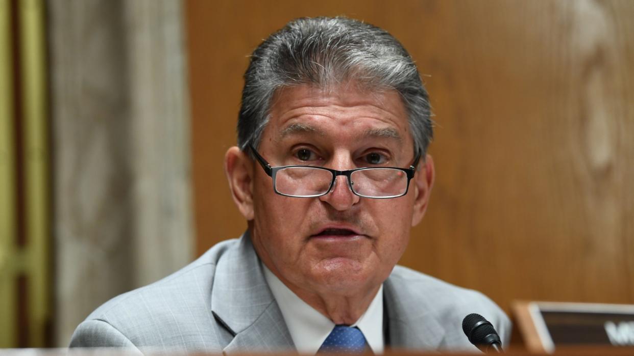 Mandatory Credit: Photo by Shutterstock (10681776l)United States Senator Joe Manchin III (Democrat of West Virginia) speaks with Ajit Pai, Chairman of the Federal Communications Commission, during an oversight hearing to examine the Federal Communications Commission spectrum auctions program for fiscal year 2021.